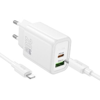 Hoco N61 wall charger USB A + Type C + cable Type C to Lightning PD QC3.0 3A 20W white