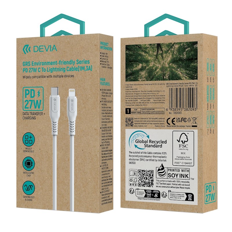 Devia cable GRS EC635 PD USB-C - Lightning 1,0 m 27W 3A white - Image 2