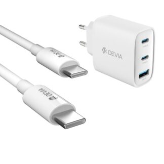 Devia wall charger Extreme PD GaN 65W 2x USB-C 1x USB white + cable USB-C - USB-C laptop charger