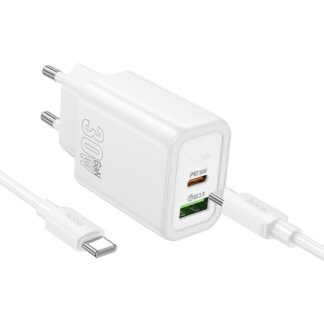 Hoco N63 wall charger USB A + Type C + cable Type C to Type C PD QC3.0 3A 30W white