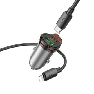 Hoco NZ16A car charger USB A + Type C + cable Type C to Lightning PD QC3.0 43W metal gray