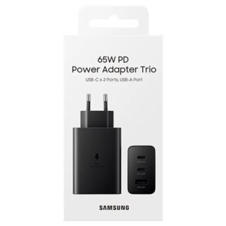 Samsung Φορτιστής με Θύρα USB-A και 2 Θύρες USB-C 65W Power Delivery Μαύρος (Trio)