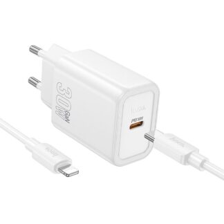 Hoco N62 wall charger Type C + cable Type C to Lightning PD QC 30W white